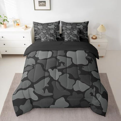 Erosebridal Farmhouse Fishing Comforter Set Full Bass Fish Bedding Set Camouflage Wildlife Bed in a Bag Camo Hunting (Comforter+Fitted+Flat Sheet+2 Pillowcases+2 Throw Pillow Covers) 7 Pieces Bed Set
