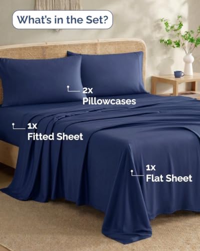 100% Rayon Derived from Bamboo - Bamboo Sheets Queen Size - Navy Blue