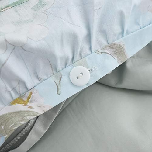 FADFAY Farmhouse Floral Bedding Shabby Blue Bird Print French Countryside Chic Bedding Set Luxury Bedskirt Collections 800 Thread Count 100% Egyptian Cotton, 4 Piece-Queen Size