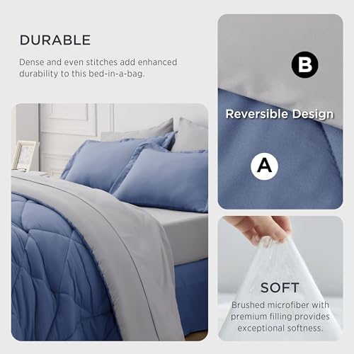 Bedsure Twin XL Comforter Set Reversible Bed Set 5 Infinity Blue/Light Grey