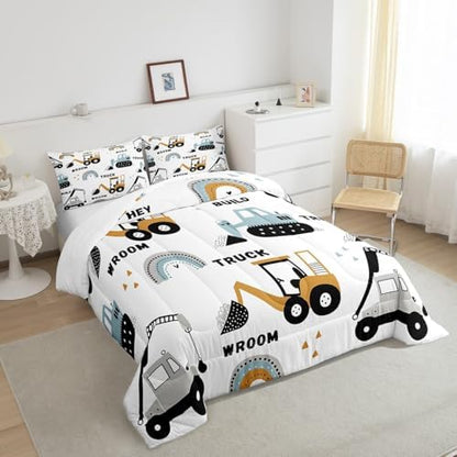 Feelyou Truck Excavator Comforter for Kids Boys Girls Cartoon Cars Bedding Set Tractor Engineering Vehicle Comforter Set Construction Bedroom Decor Quilt Set with 1 Pillowcase 2Pcs Bedding Twin