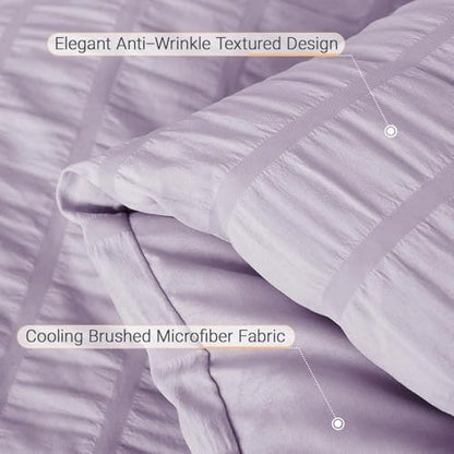 MUXHOMO 5 Pieces Twin XL Comforter Set, Seersucker Bed in a Bag Twin XL Size, All Season Luxury Bedding Set with Comforter, Flat Sheet, Fitted Sheet, Pillowcase & Sham, Lavender