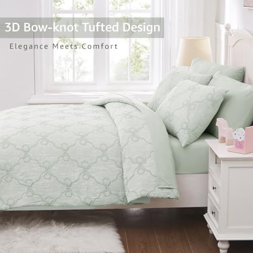 Queen Comforter Set with Sheets for Girls-7 Pieces Bow Bed in A Bag