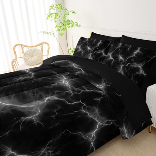 QOOMO White Lightning 7 Pieces Comforter Set King,Neon Bedding Set for Kids