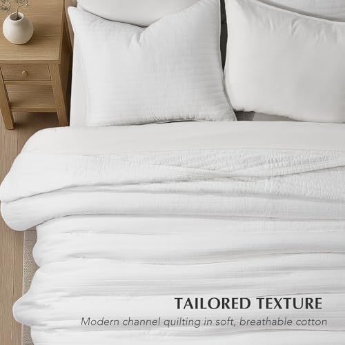 EVERGRACEHOME Cotton Sateen Quilt Set, Oversized Cal King, Bright White