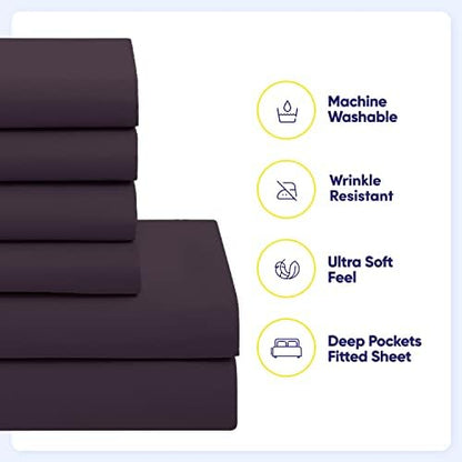 Sweet Home Collection 5 Piece Comforter Set Bag Solid Color All Season Soft Down Alternative Blanket & Luxurious Microfiber Bed Sheets, Purple, Twin XL