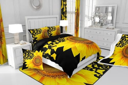 jejeloiu Sunflower Butterfly Comforter Set Twin Size Kids Floral Bedding Set for Boys Girls Teens Yellow Flowers Duvet Breathable Botanical Spring Quilt Bedroom Decor,1 Comforter with 1 Pillowcase