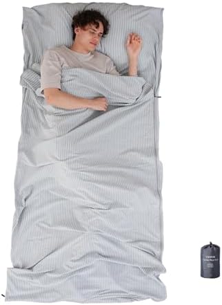 100% Cotton Sleeping Bag Liner with Full Length Zipper on 3 Sides; Single/Double Adult Sleep Sack for Travel & Camping, Multifunctional Travel Sheets (Unzipped 87”x87”) for Hotel, Lightweight