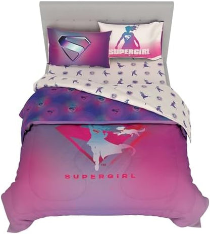 Supergirl Movie Bedding Set, Full Size, 5-Piece Super Soft Cozy Reversible Comforter & Sheet Set (Officially Licensed Product) by Franco