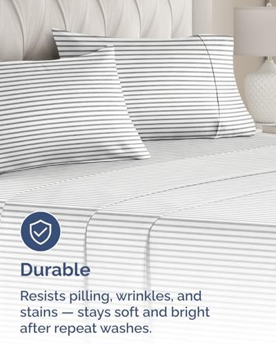 Queen Pillow Cases Set of 10 - Ultra Soft Pillowcase Covers - Grey Stripes