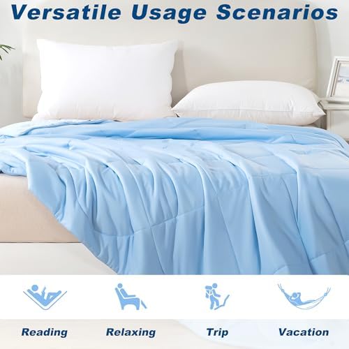 Cooling Comforter Twin Size, Double-Sided Cold Tech Fabric Quilted Bed Comforters Cooling Blanket for Hot Sleepers, Breathable Lightweight Summer Bedding, All-Season Ice Blanket, Blue