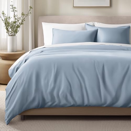 Bare Home 100% OrganicSateen Duvet Cover Set (King/Cal King, Dusty Blue)