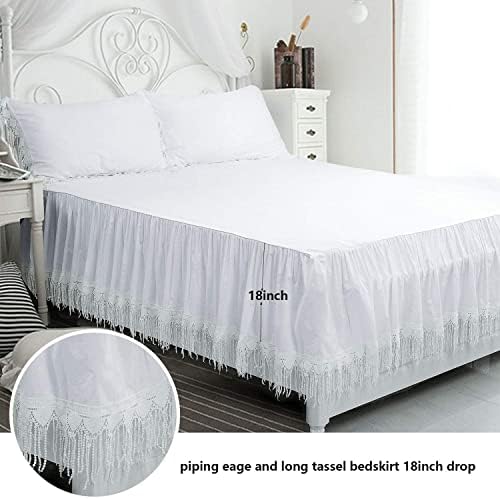 FADFAY 4 Piece Boho Duvet Cover Set Twin Size, Bohemian Chic Cotton Bedding with Bed Skirt, Elegant Tassel Accents, Pure White