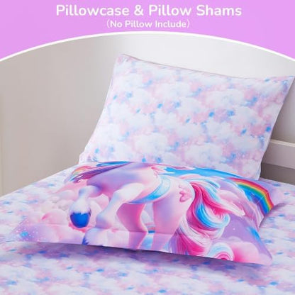 Viviland Kids Bedding Set Twin Size Comforter Sets, Bed in Rainbow Unicorn Cover Set for Children