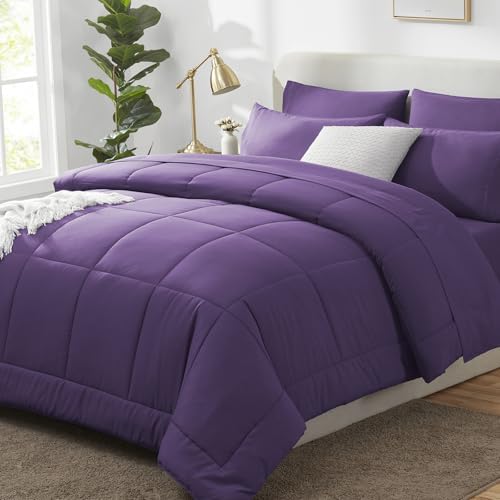 CozyLux King Size Comforter Set Purple - 7 Pieces Bed in a Bag