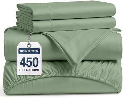 450TC 100% Cotton King Sheet Set - Silky Smooth Sateen Weave, Iceberg Green