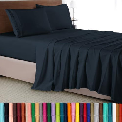 Elegant Comfort Luxury 4-Piece Bed Sheet Set - Luxury Bedding 1500 Premium Hotel Quality Microfiber, Wrinkle Resistant Cool & Breathable, Easy Elastic Fitted, Queen, Black