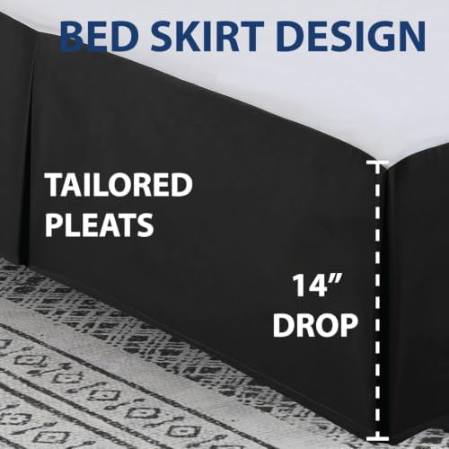 Cathay Home Queen Bed Skirt, 14" Drop Dust Ruffle, Dark Black