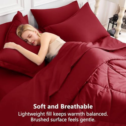 CozyLux Full Comforter Set 82"x86" Dark Red - 7 Piece Bed in a Bag