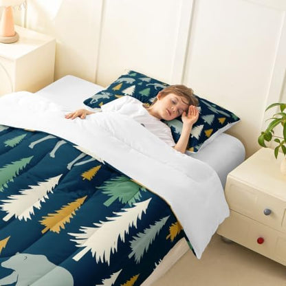 Feelyou Moose Fox Comforter Set Queen Size Soft Kids Nature Woodland Wild Animal Bedding Set with Pillow Case Farmhouse Bear Bathroom Lightweight Breathable Comforter