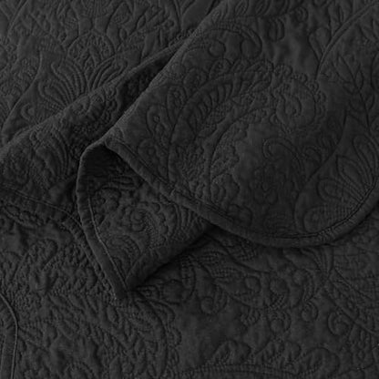 HoneiLife Queen Quilt Bedding Set - Microfiber Quilt Sets for Queen Bed, 3-Piece Lightweight Bedspreads,Reversible Coverlets Rustic Bedlinen Sets, Floral Bedding Set All Season Quilts-Black