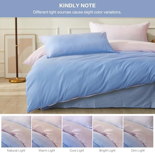 SAPHREAS Full Size Duvet Cover Blue Pink Gradient Bedding Set with 8 Corner Ties and 2 Pillow Sham Microfiber Reversible Duvet Cover Set with Zipper Closure