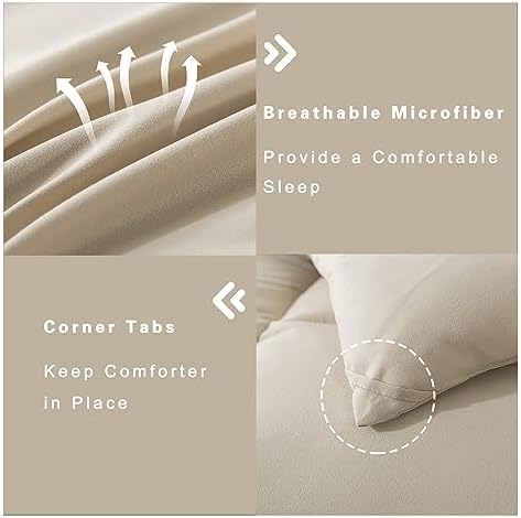 DOWNCOOL Queen Comforter Set -All Season Bedding Comforters Sets with 2 Pillow Cases-3 Pieces Bedding Sets Queen -Down Alternative Beige Queen Size Comforter Sets(88"x92")