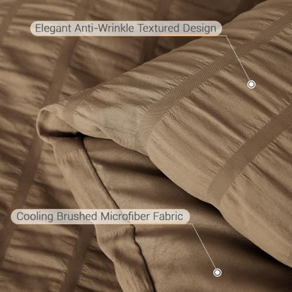 MUXHOMO 7 Pieces California King Comforter Set, Seersucker Bed in a Bag Cal King Size, All Season Luxury Bedding Set with Comforter, Flat Sheet, Fitted Sheet, Pillowcases & Shams, Brown