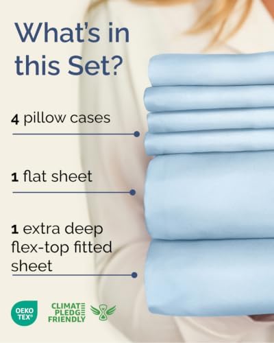 Extra Deep Flex Top Split Head King Sheet Set - 6pc Sheets - Light Blue
