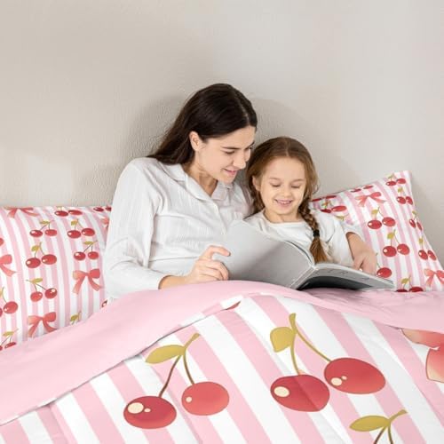 jejeloiu Pink Bow Comforter Set Twin Size Bedding Set for Kids Boys Girls