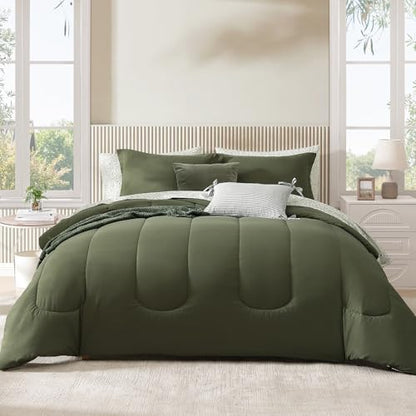 King Size Comforter Set-7 Pieces Green Soft Bed in a Bag King Bedding Sets