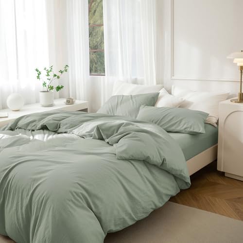 JIYUAN Oversized King Washed Cotton Duvet Cover Set, Relaxed Linen Feel