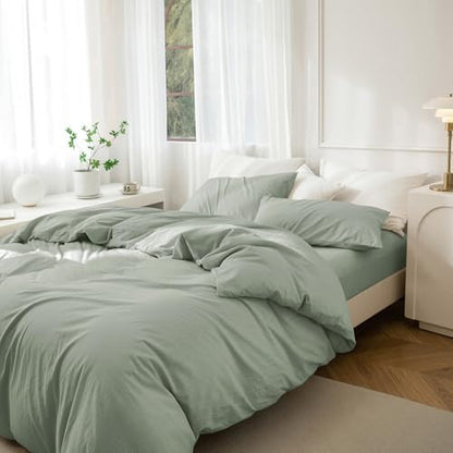 JIYUAN Oversized King Washed Cotton Duvet Cover Set, Relaxed Linen Feel