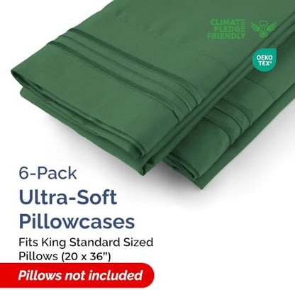 King Standard Pillow Cases Set of 6 - Pillowcase Covers - Emerald Green