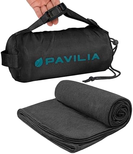 PAVILIA Travel Blanket Airplane Compact with Bag Lightweight, Black