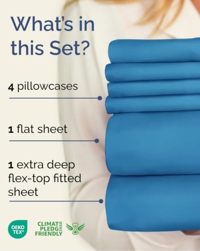 Flex Top Split Head King 6 Piece Sheet Set - Soft & Cooling - Denim Blue