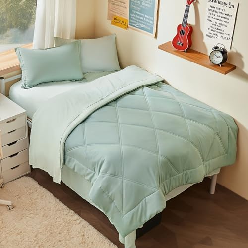 Joiedomi Twin Comforter Set with Sheets Sage Green, 5 Pieces Twin Bedding Sets with 1 Down Alternative Comforter, 1 Flat Sheet, 1 Fitted Sheet, 1 Pillowcase and 1 Pillow Sham Bed in a Bag All Seasons