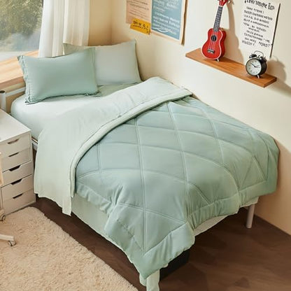 Joiedomi Twin Comforter Set with Sheets Sage Green, 5 Pieces Twin Bedding Sets with 1 Down Alternative Comforter, 1 Flat Sheet, 1 Fitted Sheet, 1 Pillowcase and 1 Pillow Sham Bed in a Bag All Seasons
