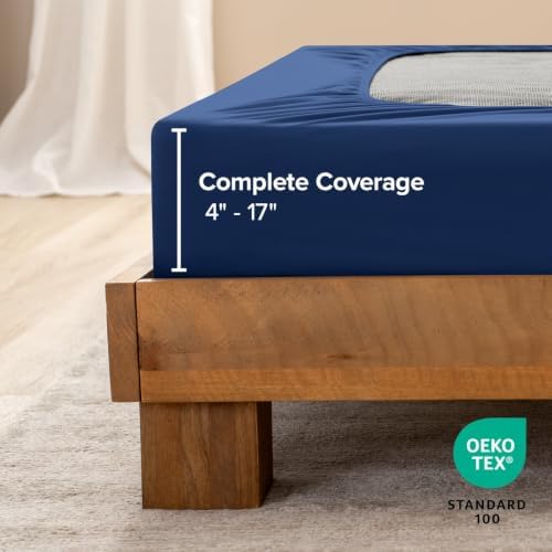 Bare Home Full Size Box Spring Cover Wrap Around (Full, Dark Blue)