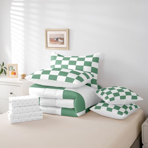 jejeloiu Green Comforter Set with Sheets 7 Piece Twin Size