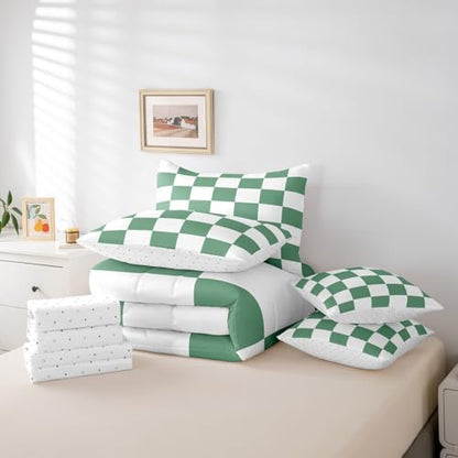 jejeloiu Green Comforter Set with Sheets 7 Piece Twin Size
