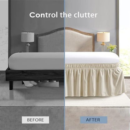 FreshCulture King Bed Skirt, Dust Ruffle for King Size Bed, Easy Fit with 18-Inch Tailored Drop, Elastic Wrap Around Bed Skirt King Size, Hotel Quality Bed Skirts for Adjustable Bed (Cream)