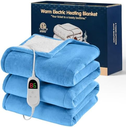 Heated Electric Blanket Twin, Soft Heating Blanket, 62" x 84", Azure