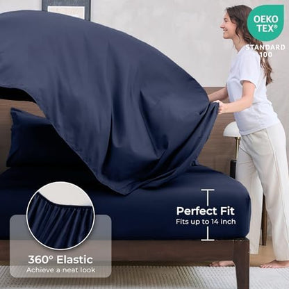HEVUMYI 7-Piece King Comforter Set, Navy Bed in a Bag