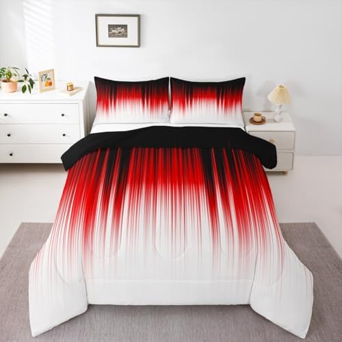 Castle Fairy Modern Tie-dye Comforter Set,Geometric Abstract Bedding Set for Kids Girls Women,Adults Red Black White Comforter,Ombre Art Quilted Duvet Set Bedroom Collection Twin Size 2Pcs