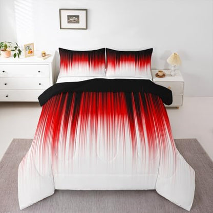Castle Fairy Modern Tie-dye Comforter Set,Geometric Abstract Bedding Set for Kids Girls Women,Adults Red Black White Comforter,Ombre Art Quilted Duvet Set Bedroom Collection Twin Size 2Pcs