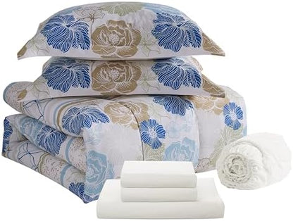 Floral Comforter Set King Size with Sheets Bed in a Bag – Deep Pocket Fitted Sheet with Elastic Corners, Cozy Comforter, Pillowcases & Shams – Soft Microfiber All Season Bedding – Machine Washable