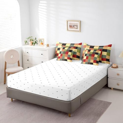 jejeloiu Classic Plaid Bedding Set 7Pcs King Size Kids Checkered Grid Comforter Set with Sheets for Boys Girls Buffalo Check Bed in a Bag Soft Lightweight,Microfiber