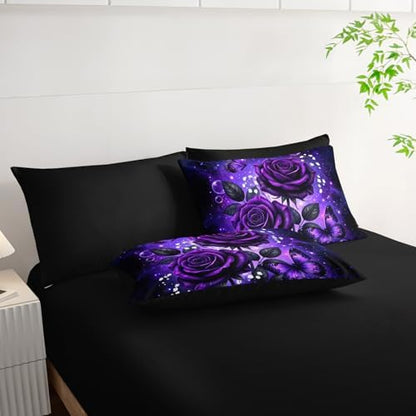 QOOMO Purple Rose 7 Pieces Comforter Set for Kids,Queen Size