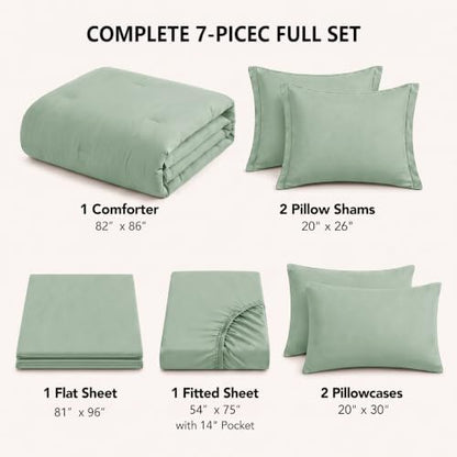 HIMEET Full Comforter Set, 7-Piece Point-Quilted Bed in a Bag, Sage Green